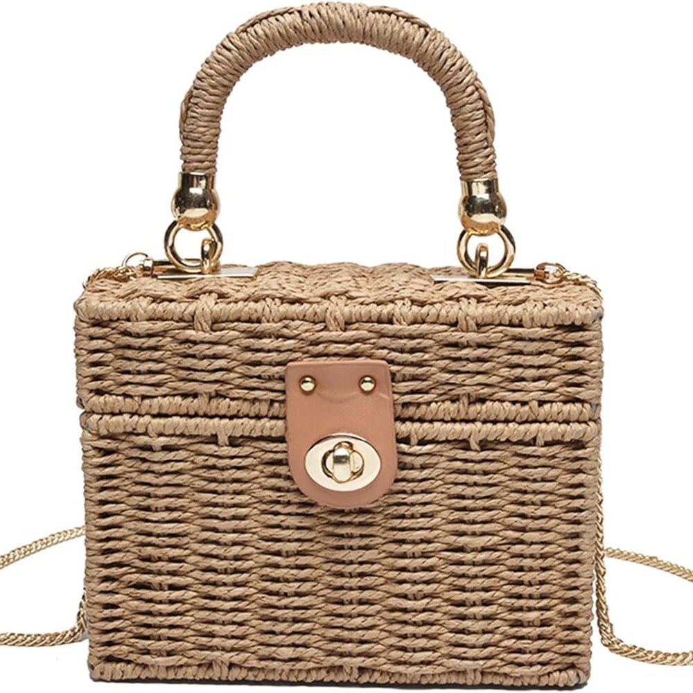 Summer Straw Purse Beach Shoulder Bags for Women Cute Wicker Woven Basket Tote B - Picture 1 of 7